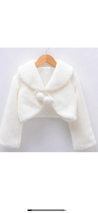 Girls Baby Cape Bolero Jacket in white or Ivory. Faux Fur ideal for Weddings. 