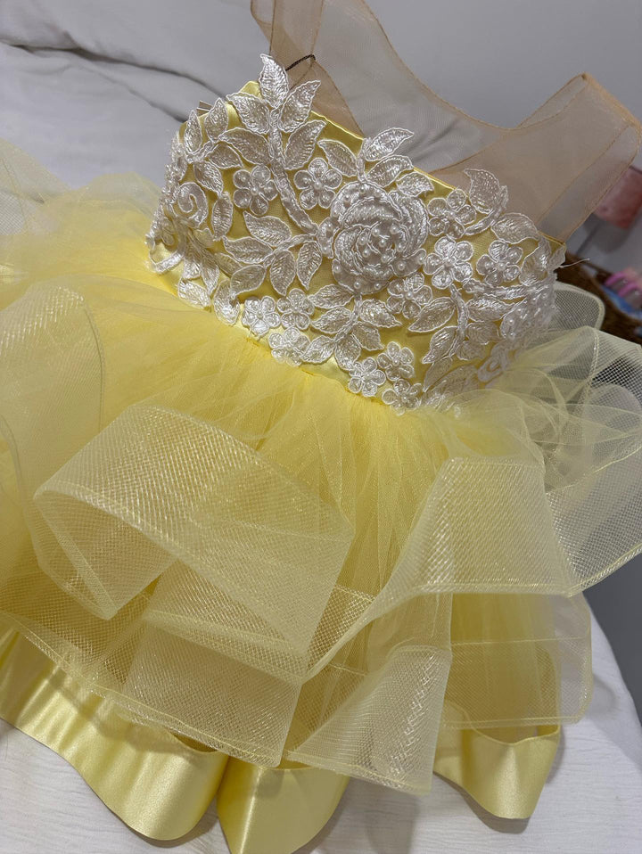 Kids Occasion dress in lemon. 