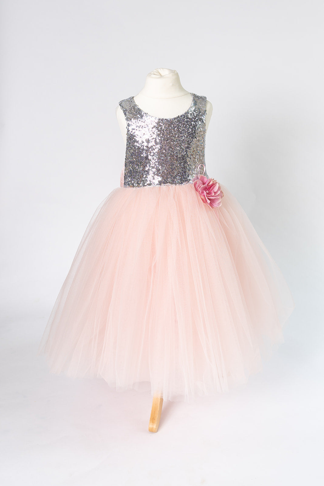 Couture Baby Dress in pink and silver 