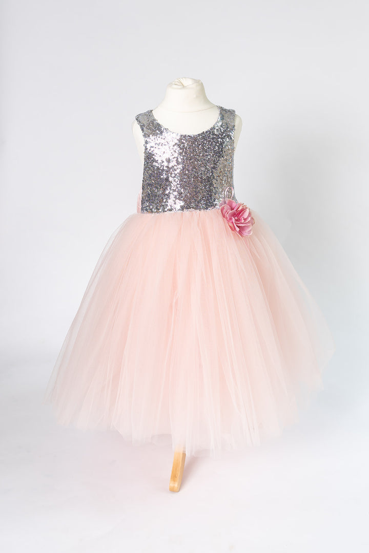 Couture Baby Dress in pink and silver 