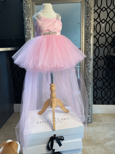 Girls tutu dress with long tulle train 