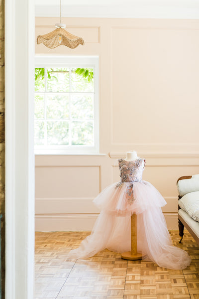 Premium Flower Girls Dress in Blush pink Satin.  This 2 in 1 Dress has a Tutu Dress and long detachable train for that showstopping look 