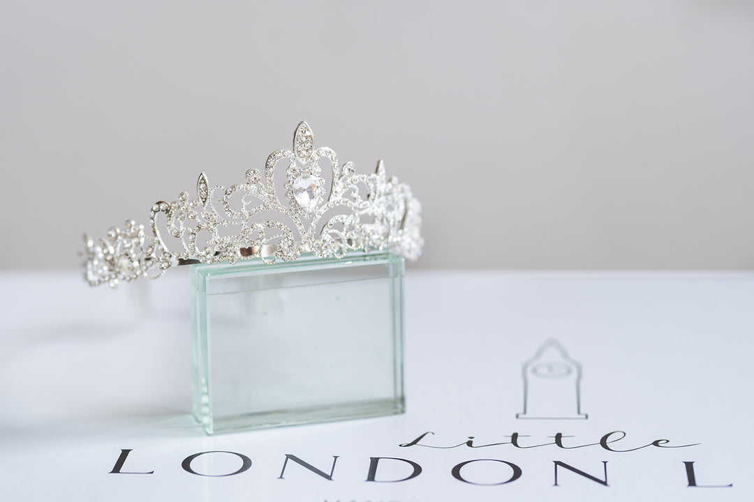 Stunning Silver childrens tiara. Pageant Crown with hair clips. 