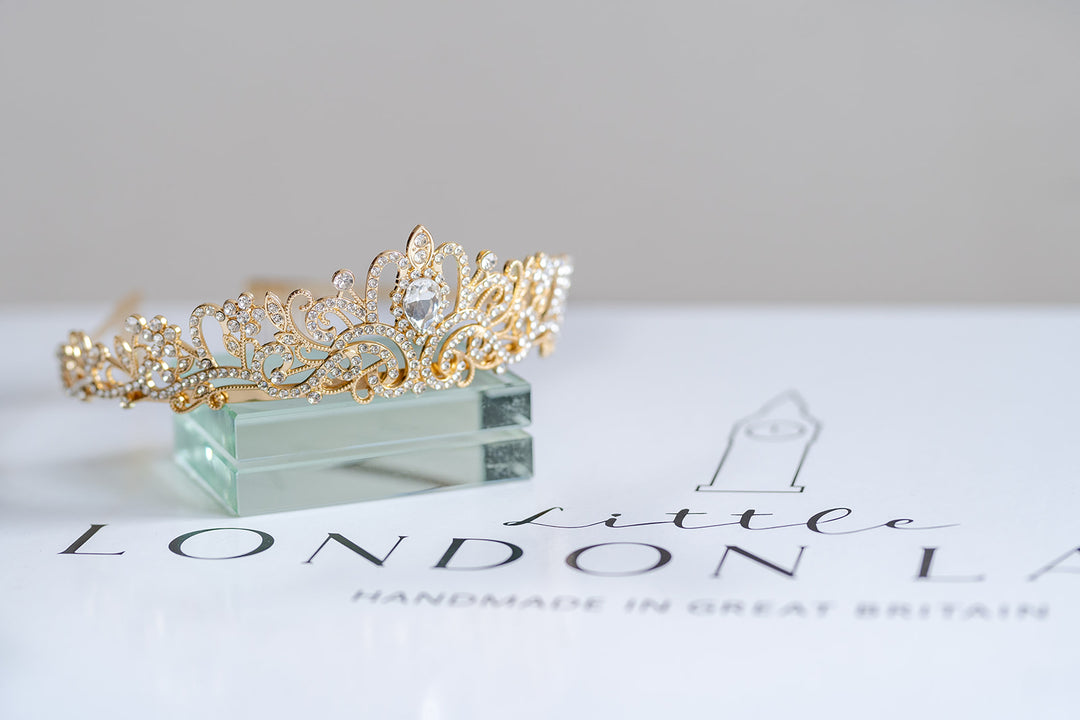 Gold and Silver stones childrens tiara with hair grips to stay in place all day. ideal Princess crown 
